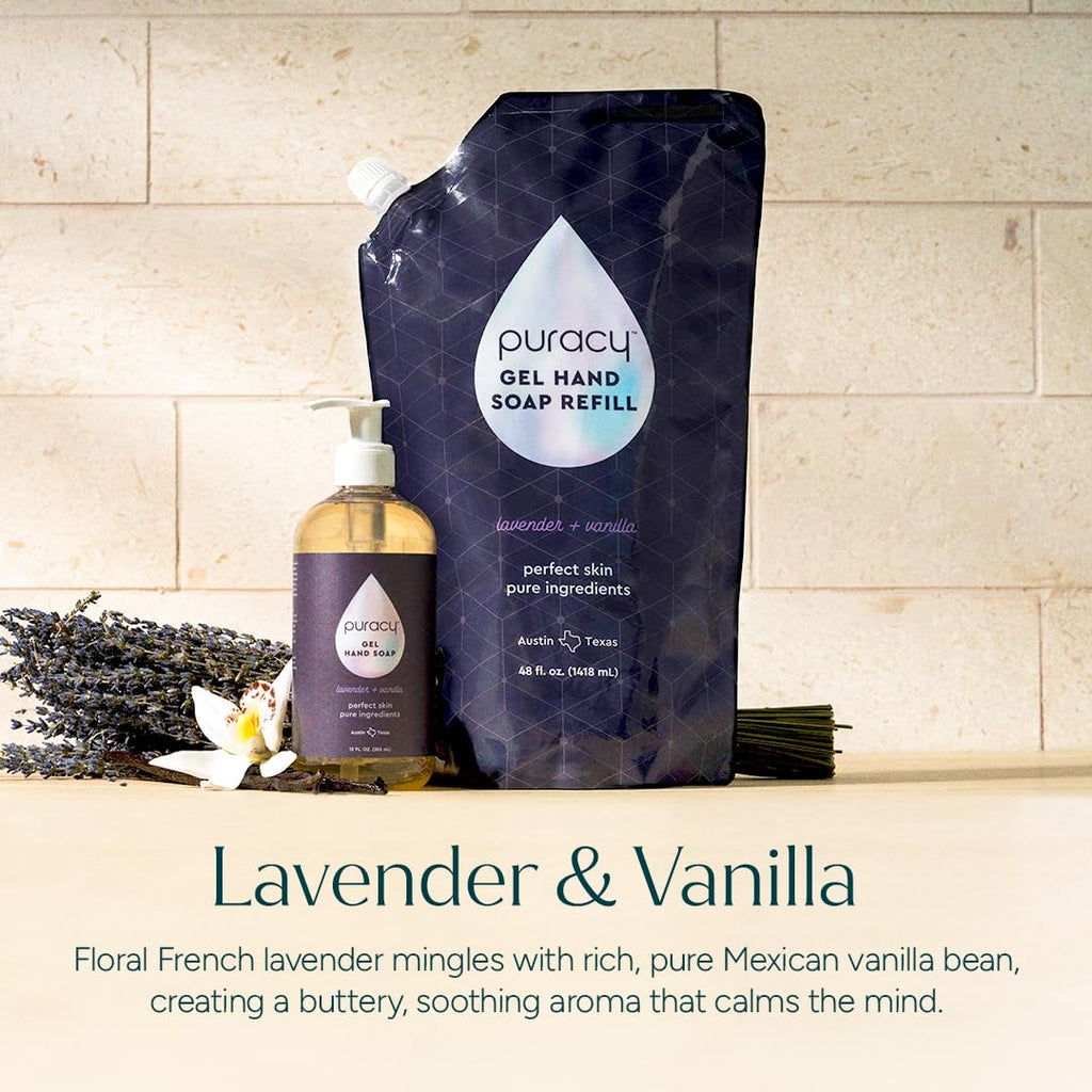 Puracy Organic Hand Soap, Professional Hand Washers We've All Become, Moisturizing Natural Gel Hand Wash Soap, Liquid Hand Soap Refills for Soft Skin (Refill Lavender & Vanilla, 48 Ounce)