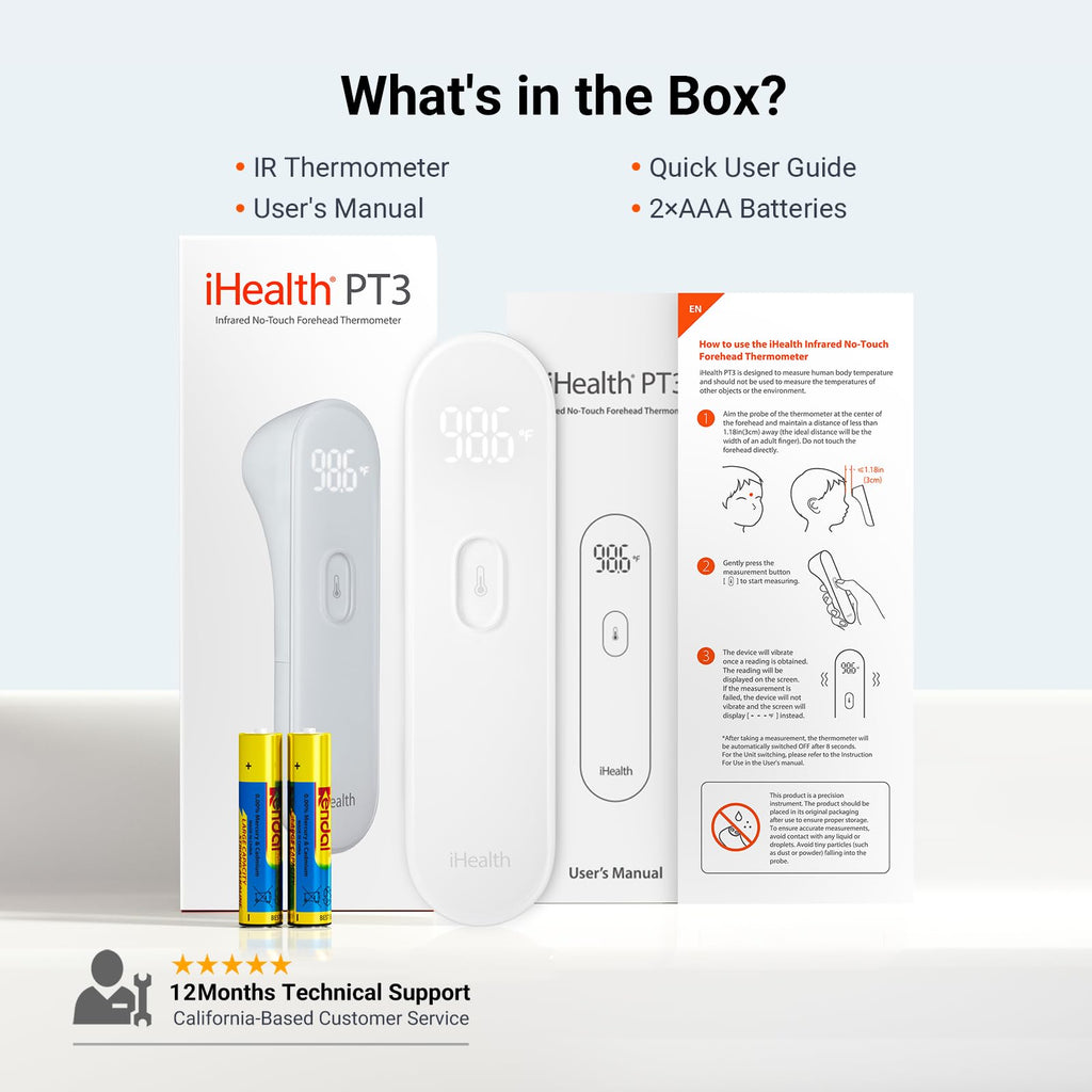 iHealth No-Touch Forehead Thermometer for Adults, Kids, Babies PT3