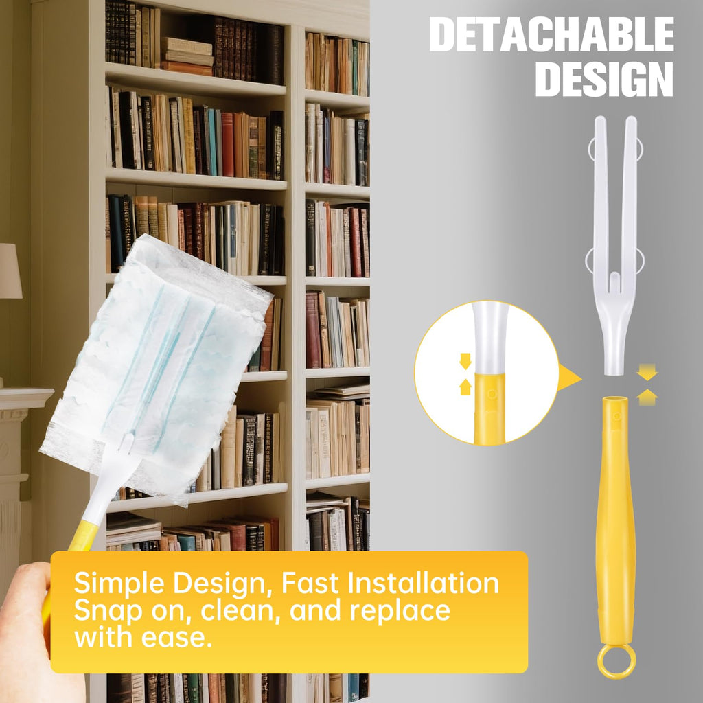 12PCS Replacement Dust Handles Stick Only Compatible with Swiffer Duster Handle Extendable Detachable Wand for Cleaning Car Blinds Furniture Electronics (12, Yellow & White)