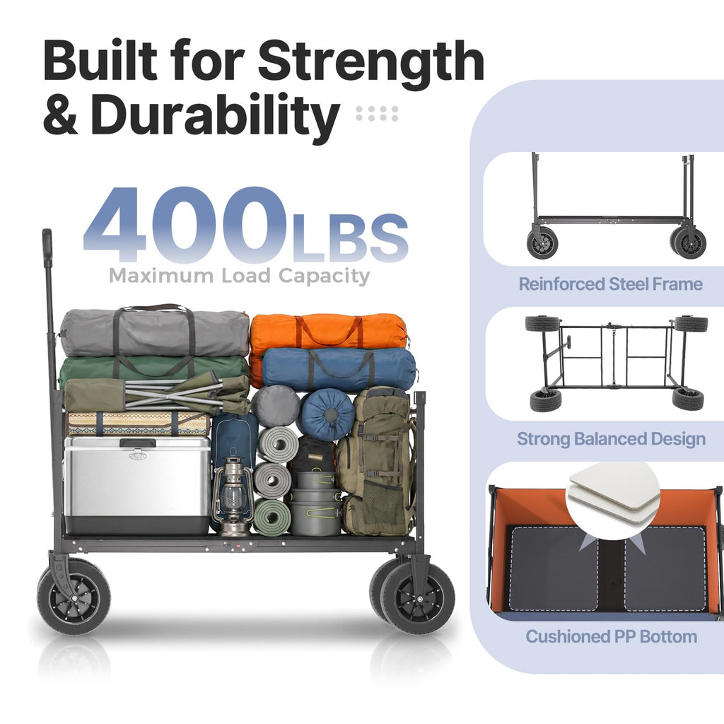 EchoSmile Collapsible Wagon Cart, Heavy Duty 400lbs Capacity, Blue