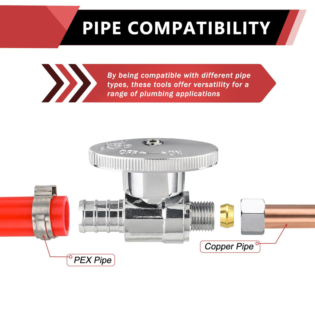 20-Pack EFIELD 1/4 Turn Straight Stop Valve 3/8" OD Compression X 1/2" Crimp Barb Pex Chrome Plated Brass,(VALVE085-20PCS)