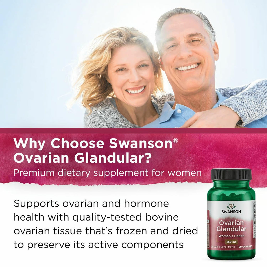 Swanson Ovarian Glandular - Natural Supplement Promoting Women's Glandular Health & Balance Support - Sourced from Premium Bovine Tissue to Support Wellness - (60 Capsules, 250mg Each) (2 Pack)