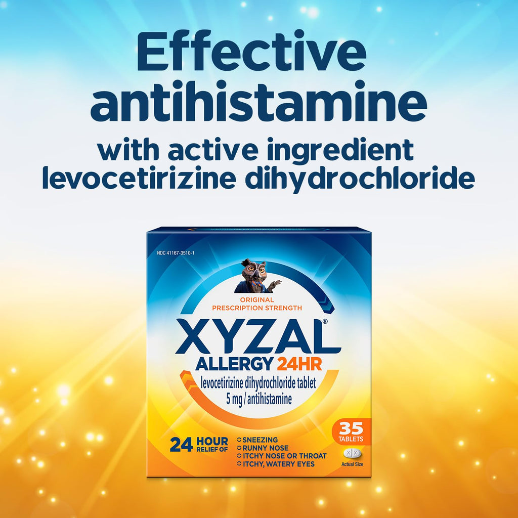 Xyzal 24 Hour Allergy Relief Medicine, Original Prescription Strength Antihistamine, Levocetirizine Dihydrochloride Tablets, 5 mg, 60 Count