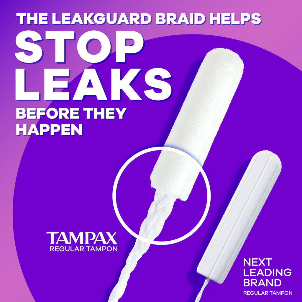 Tampax Radiant Tampons for Women Multipack, with LeakGuard Braid, Regular/Super/Super Plus Absorbency, Unscented, 112 Count (4 Packs of 28), Packaging May Vary
