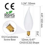 Simba Lighting Candelabra Flame Tip Frosted CA10 40W E12 Base (12 Pack) Decorative Incandescent Light Bulbs 120V for Chandeliers, Ceiling Fan Lights, Pendants, Wall Sconces, Dimmable, Warm White 2700K