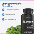 Livingood Daily Vitamin D3 K2 4000 IU Supplement, 9-in-1 Dietary Supplement for Immune Support - Made with Vitamins D, A, E, K2, Zinc, Magnesium & Probiotic Blend for Maximum Absorption - 60 Capsules