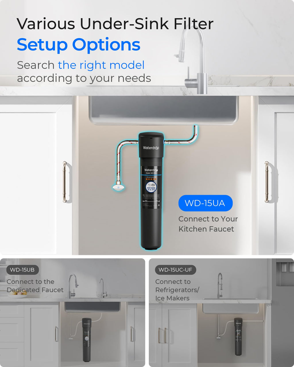 Waterdrop 15UA Under Sink Water Filter System, 19000 Gallons, Reduces Lead, Chlorine, Bad Taste & Odor, Under Counter Water Filter Connects Directly to Your Faucet, NSF/ANSI 42 Certified, 2 Years