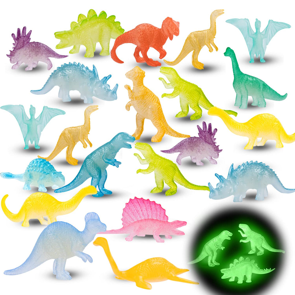 48Pcs Glow in Dark Mini Dinosaur Kids Birthday Party Favors Halloween Bulk