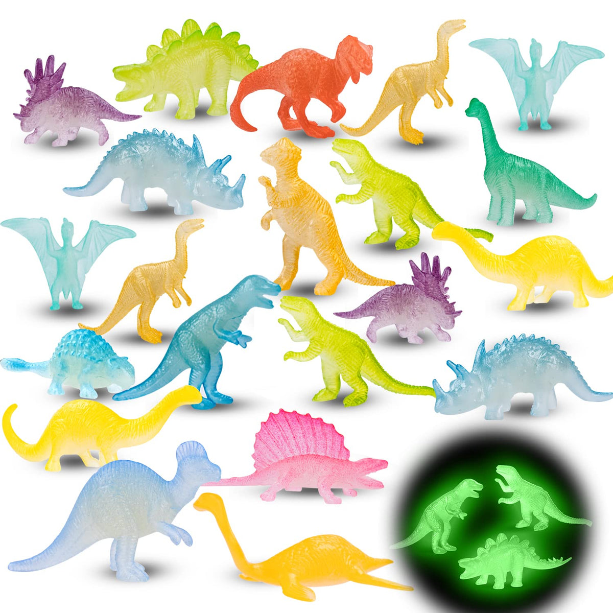 48Pcs Glow in Dark Mini Dinosaur Kids Birthday Party Favors Halloween Bulk