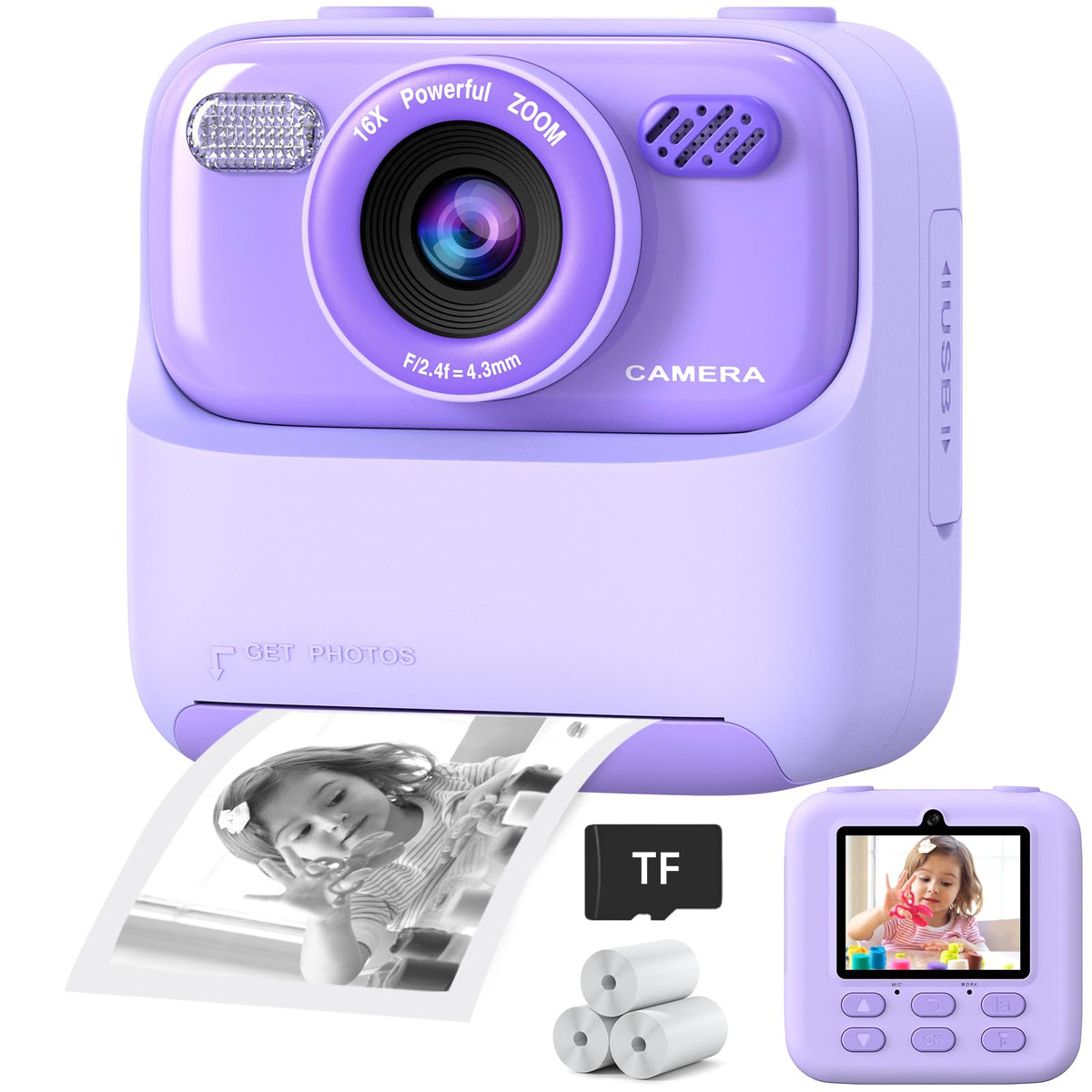 Kids Instant Digital Cameras for Boys and Girls, 1080P HD Dual-Lens Selfie Digital Camera with Print Paper & TF Card, Christmas Birthday Gifts Toys for Toddler and Teenagers Age 3-16 Years Old