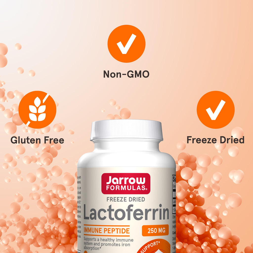 Jarrow Formulas Lactoferrin Supplements 250 mg - Immune-Supporting Glycoprotein for Healthy Immune System Support & Iron Absorption - Freeze Dried, Gluten Free, Non-GMO - 60 Capsules (Servings)