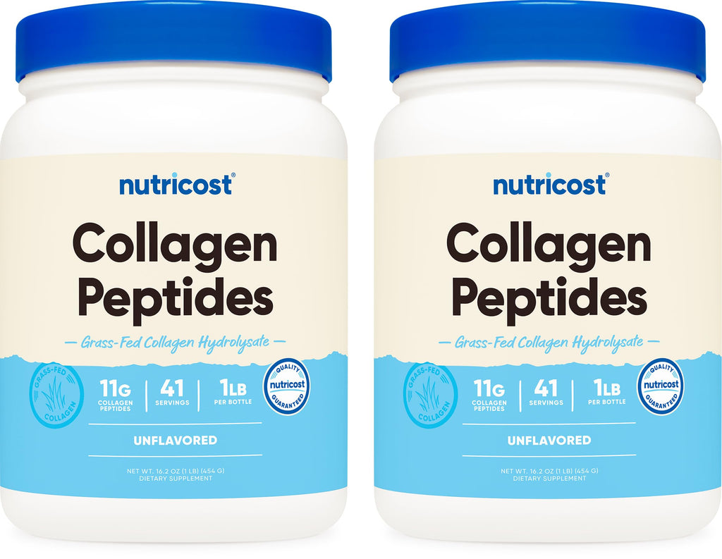 Nutricost Pure Collagen Hydrolysate (Bovine) Powder (2 Pack) - Grass Fed Bovine Collagen, 1LB Per Bottle