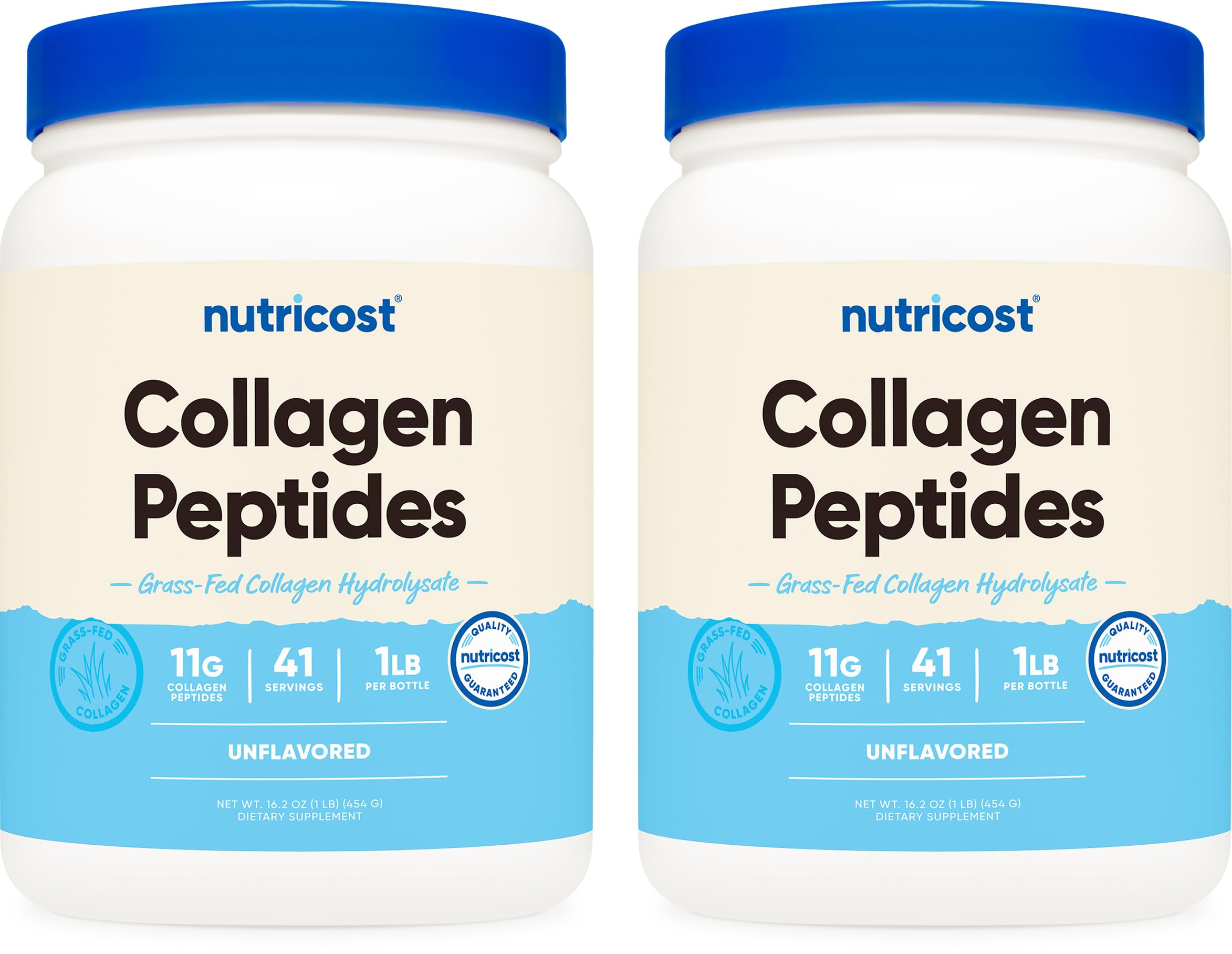 Nutricost Pure Collagen Hydrolysate (Bovine) Powder (2 Pack) - Grass Fed Bovine Collagen, 1LB Per Bottle