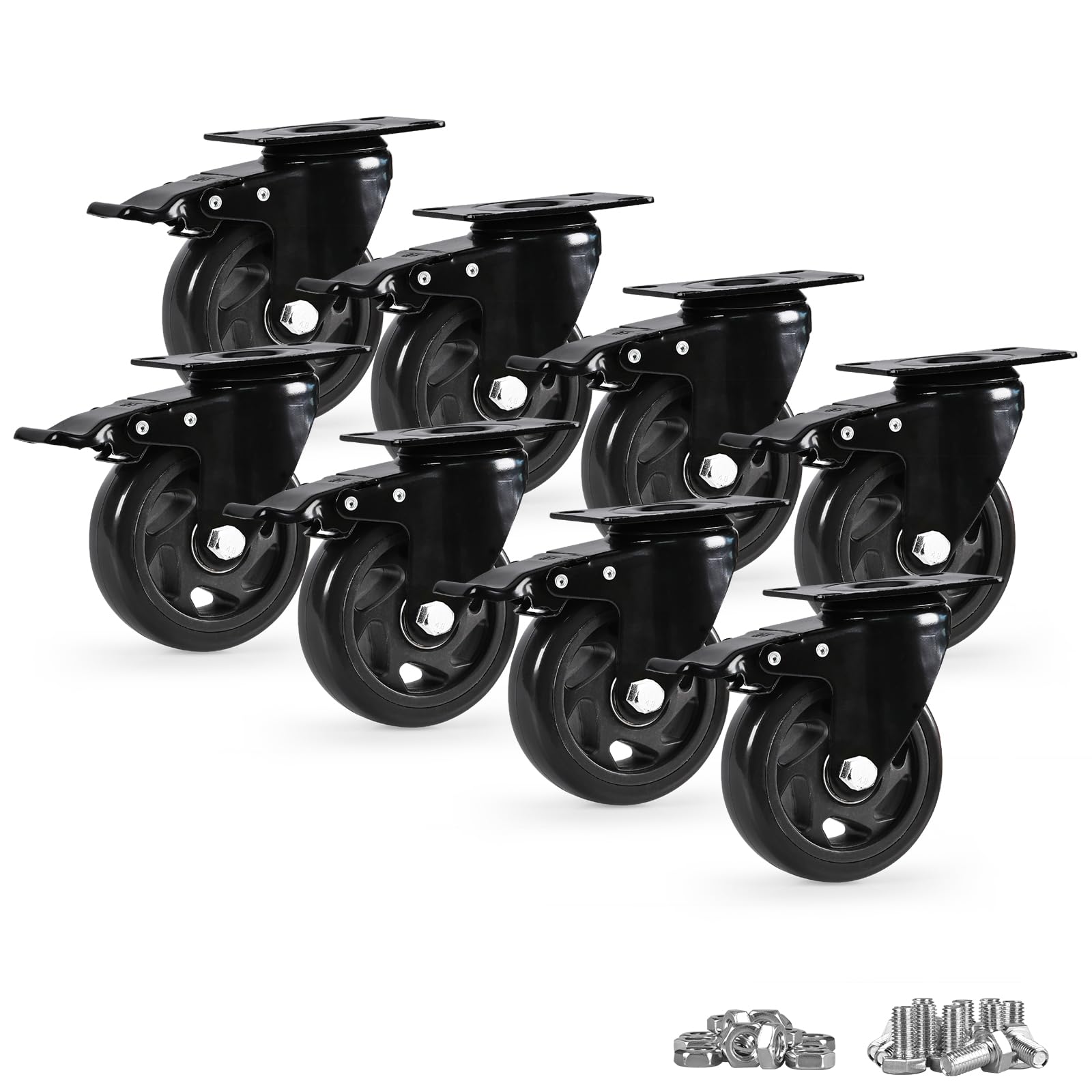 Caster Wheels, Heavy Duty 4 Inch Casters Set of 8, Locking Swivel Casters Wheels for Cart, Furniture and Workbench, Black
