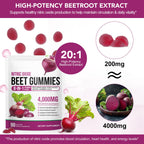 2 Pack Beet Root Gummies Enriched with 200mg CoQ10 & Beet Root Extract for Blood Pressure, Heart Health Support, Energy Level Suport, Promoting Nitric Oxide, W/ Vitamin B12, C, Sugar-Free | 90 Chews