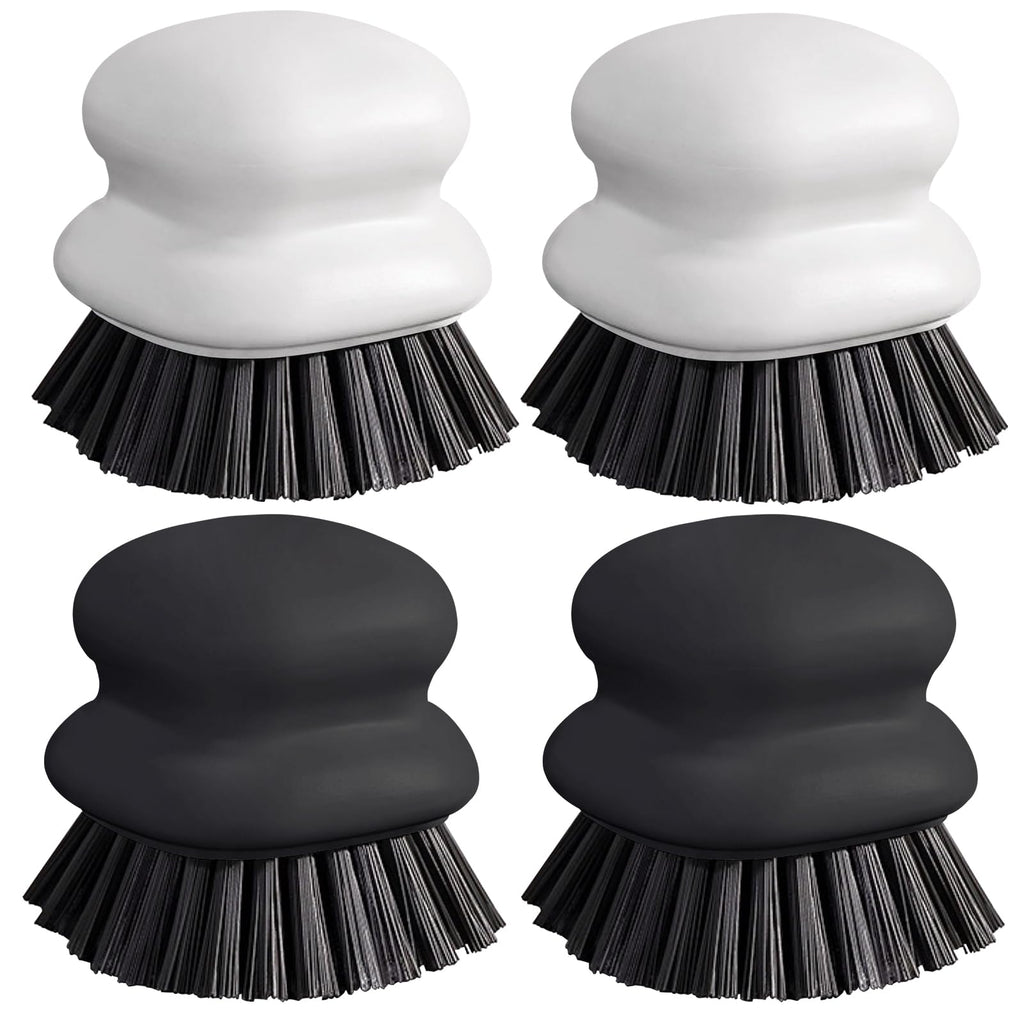 Dish Brush with Handle, Kitchen Scrub Brushes for Cleaning, Dish Scrubber with Nylon bristles for Sink, Pots, Pans(2Pack Black +2Pack White)