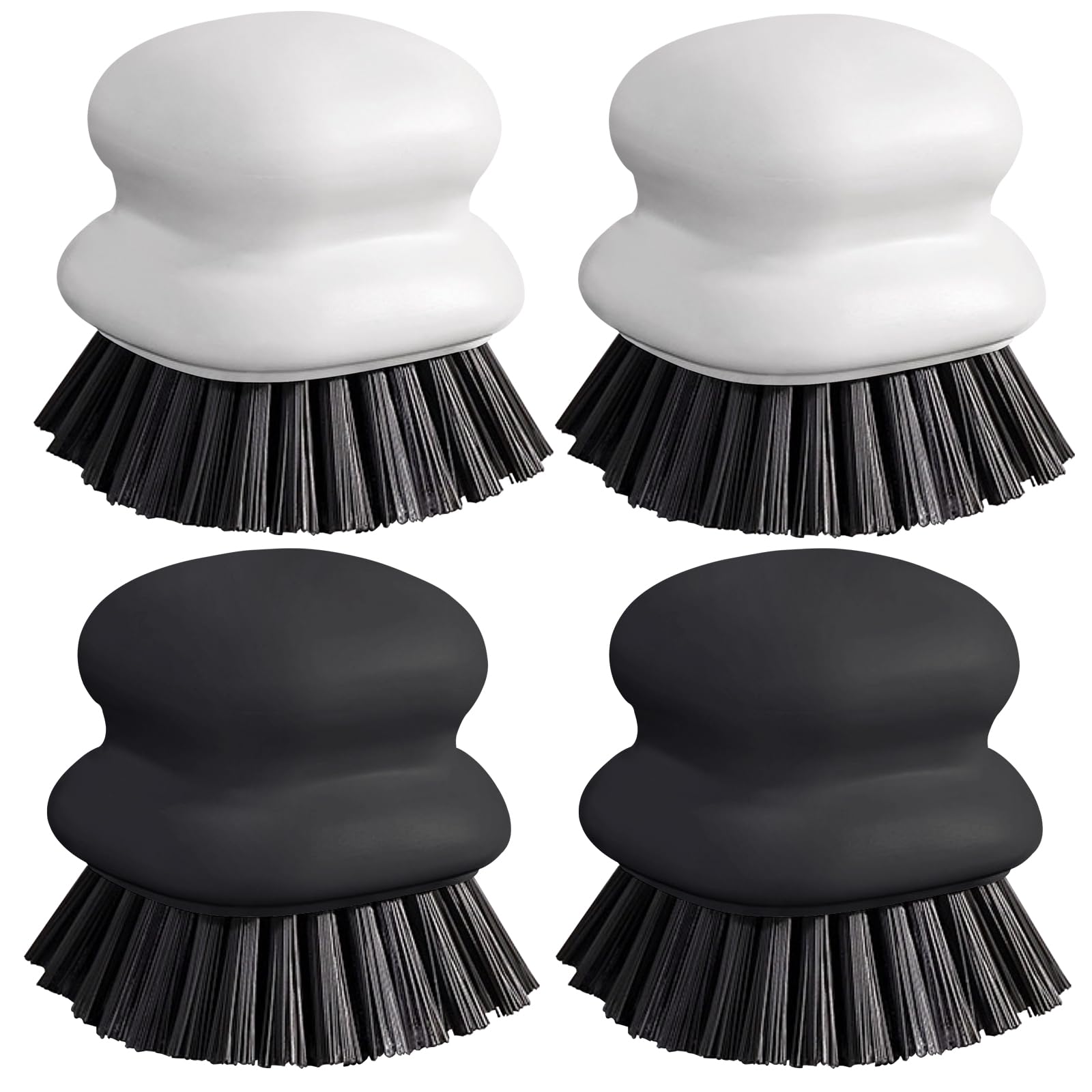 Dish Brush with Handle, Kitchen Scrub Brushes for Cleaning, Dish Scrubber with Nylon bristles for Sink, Pots, Pans(2Pack Black +2Pack White)