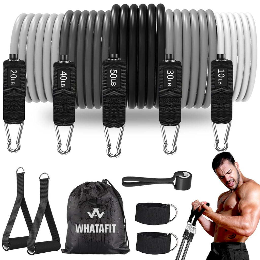 WHATAFIT Resistance Bands, Exercise Bands���Resistance Bands for Working Out, Work Out Bands with Handles for Men and Women Fitness, Strength Training Home Gym Equipment