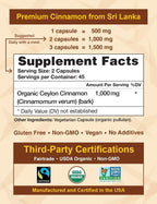 Ceylon Cinnamon Shop Organic Ceylon Cinnamon (100% Certified) Supplement, 90 Capsules
