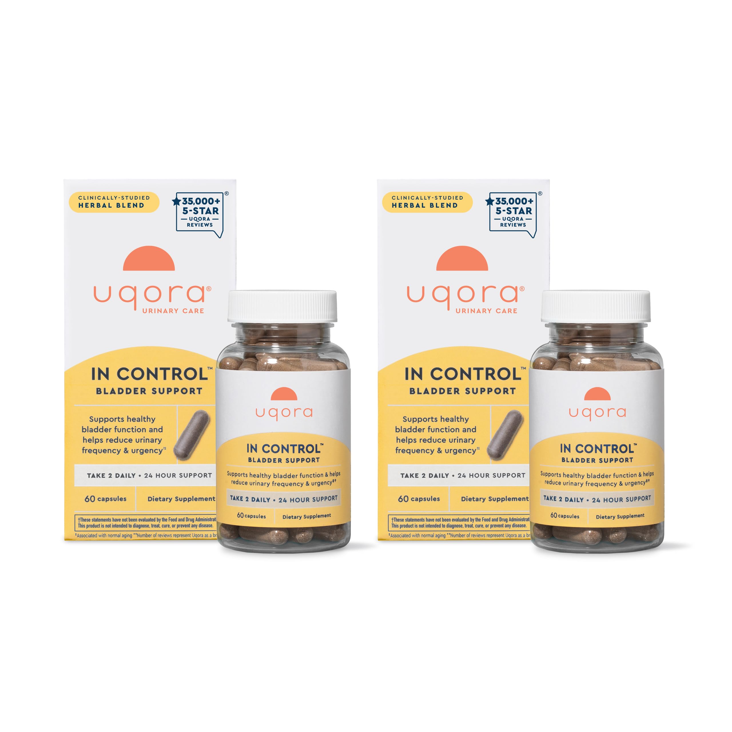 Uqora in Control Bladder Support - Daily Bladder Care & Support for Urinary Comfort - Made with botanicals, Like Horsetail & Spicebush - Gluten-Free & Vegetarian - 120 Capsules (2 Pack)