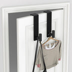 HUFEEOH Over The Door Hooks 2-Pack, Heavy Stainless Steel Coat & Towel Rack, No Drilling Scratch-Free Over Door Hanger Dorm Essentials Bathroom Accessories, Fits 1-3/4" Doors (Black) (T Shape)