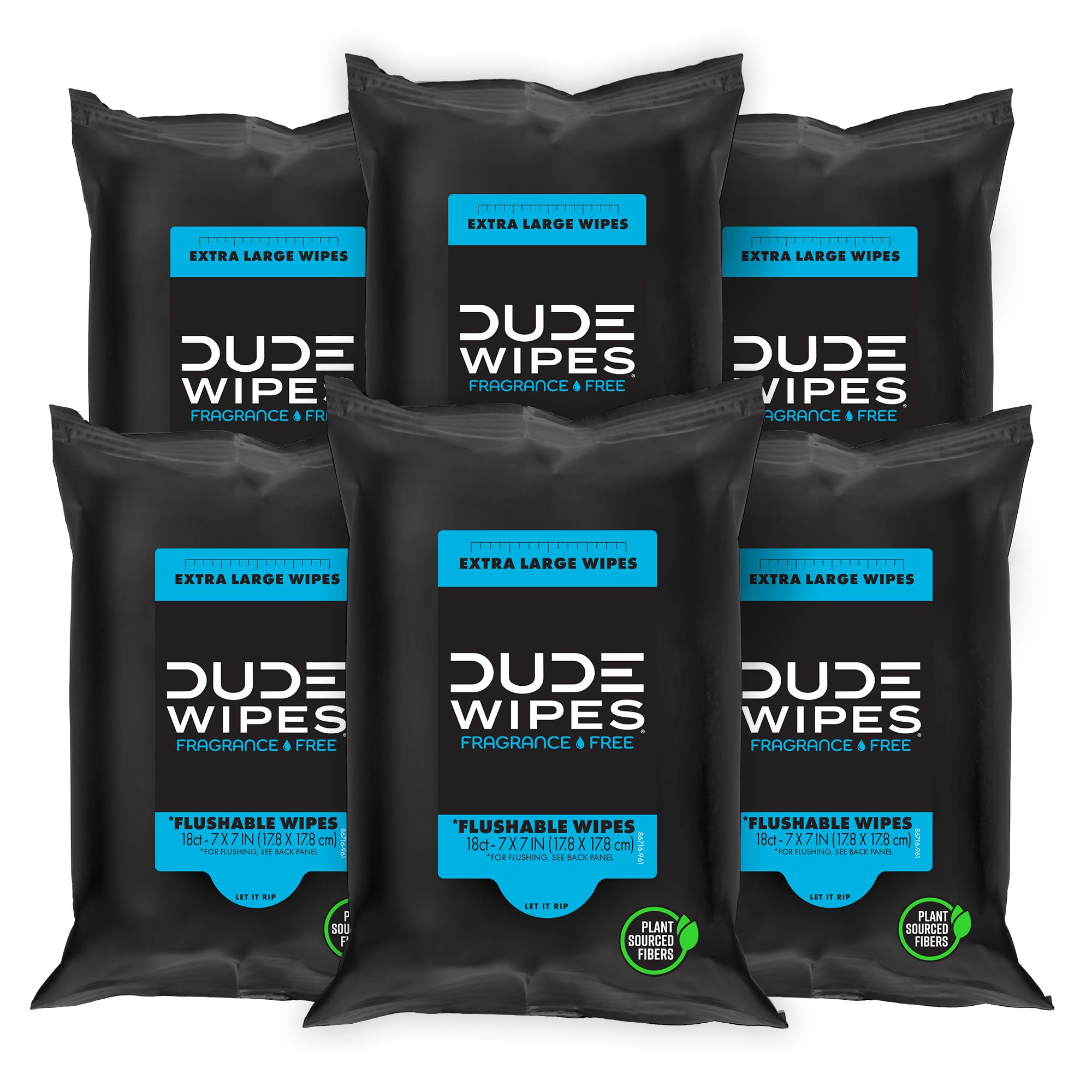DUDE Wipes Unscented Travel Wipes - 6 Packs of 18 (108 Count) - Extra-Large Adult Flushable Wipes for Sensitive Skin - Infused with Vitamin E and Aloe - Septic and Sewer Safe