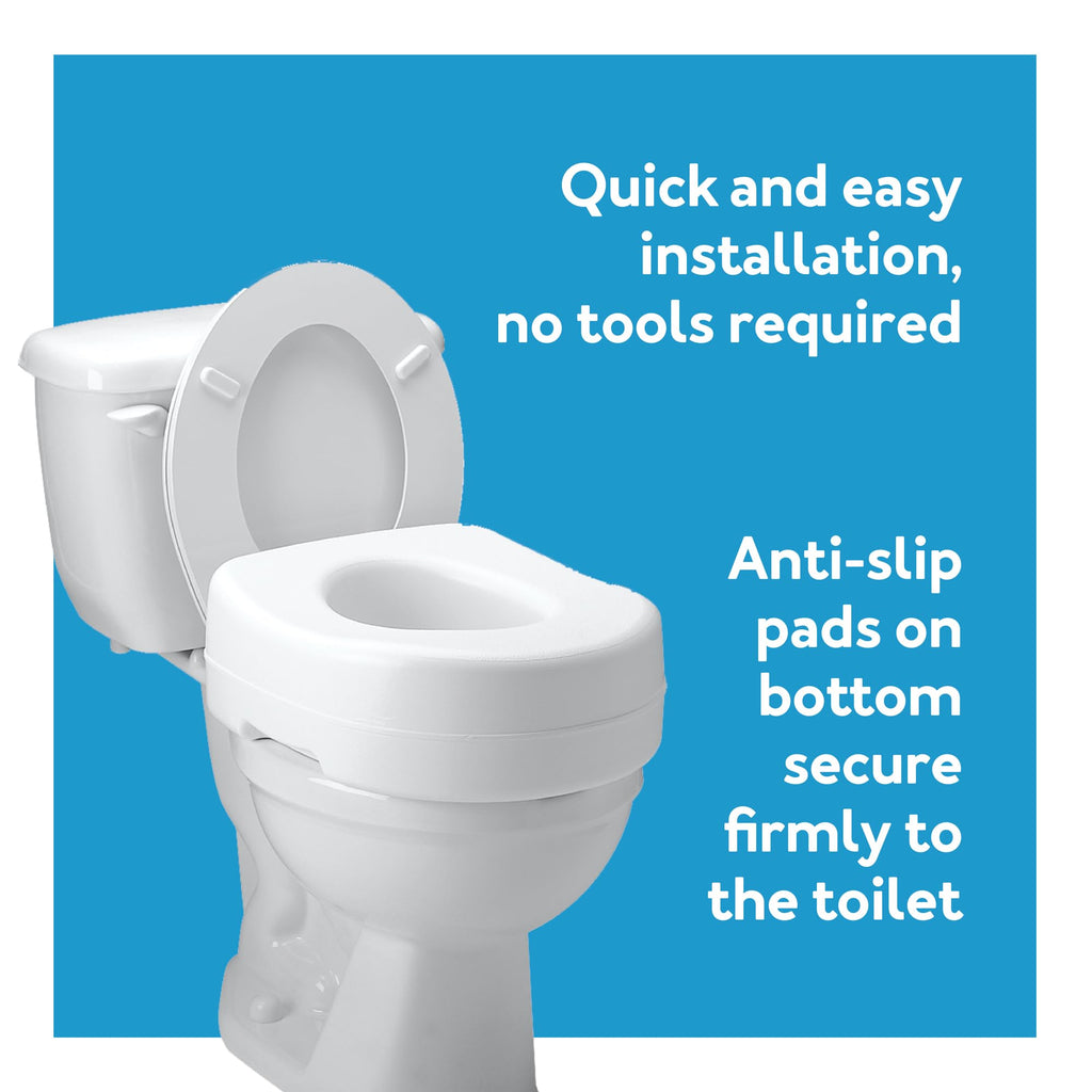 Carex Toilet Seat Riser, Adds 5 Inches of Height, Elevated and Raised Toilet Seat with 300 lbs Capacity, Standard Riser for Elderly and Handicap, Universal, Slip-Resistant, White