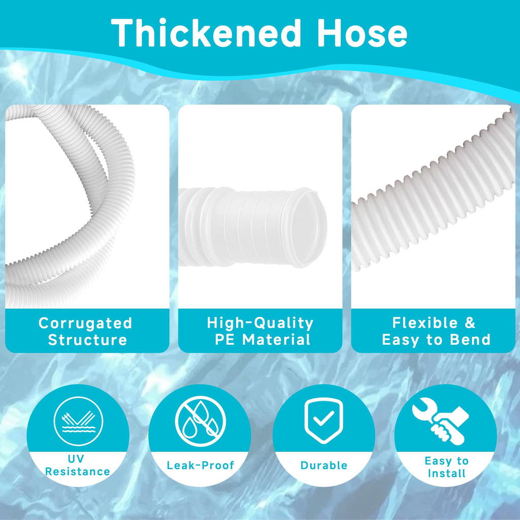 1.25" x 3ft Pool Hose for Above Ground Pools, 1-1/4" Flexible Pool Skimmer Hose Replacement Compatible with Intex, Coleman, Summer Waves, XtremepowerUS, Bestway, Sand Filter Pumps (White, 2 Pack)