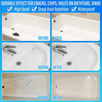 Tub Repair Kit White, Tub Chip and Bathtub Repair Kit for Enamel, Fiberglass, Acrylic, Porcelain, Patch and Repairs Chips, Crack, Scratches, Rust, Holes on Tubs, Toilet, Sink, Shower, Tray in Bathroom