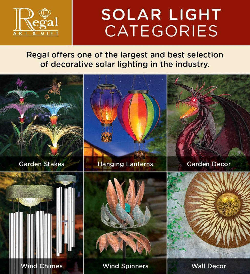 Regal Art & Gift Hot Air Balloon Solar Lantern – Hanging Solar-Powered LED Lights, Waterproof Portable Decorative Outdoor Lamp Made of Metal & Glass for Garden, Patios & Pathway – Multi Stripe(Large)