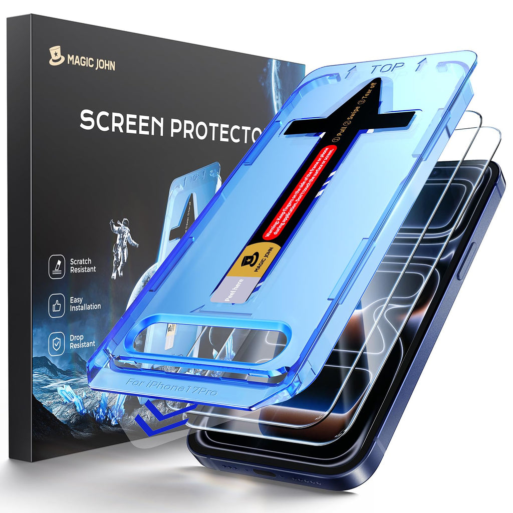 MAGIC JOHN Easy Installation for iPhone 17 Pro Screen Protector, 2 Pack