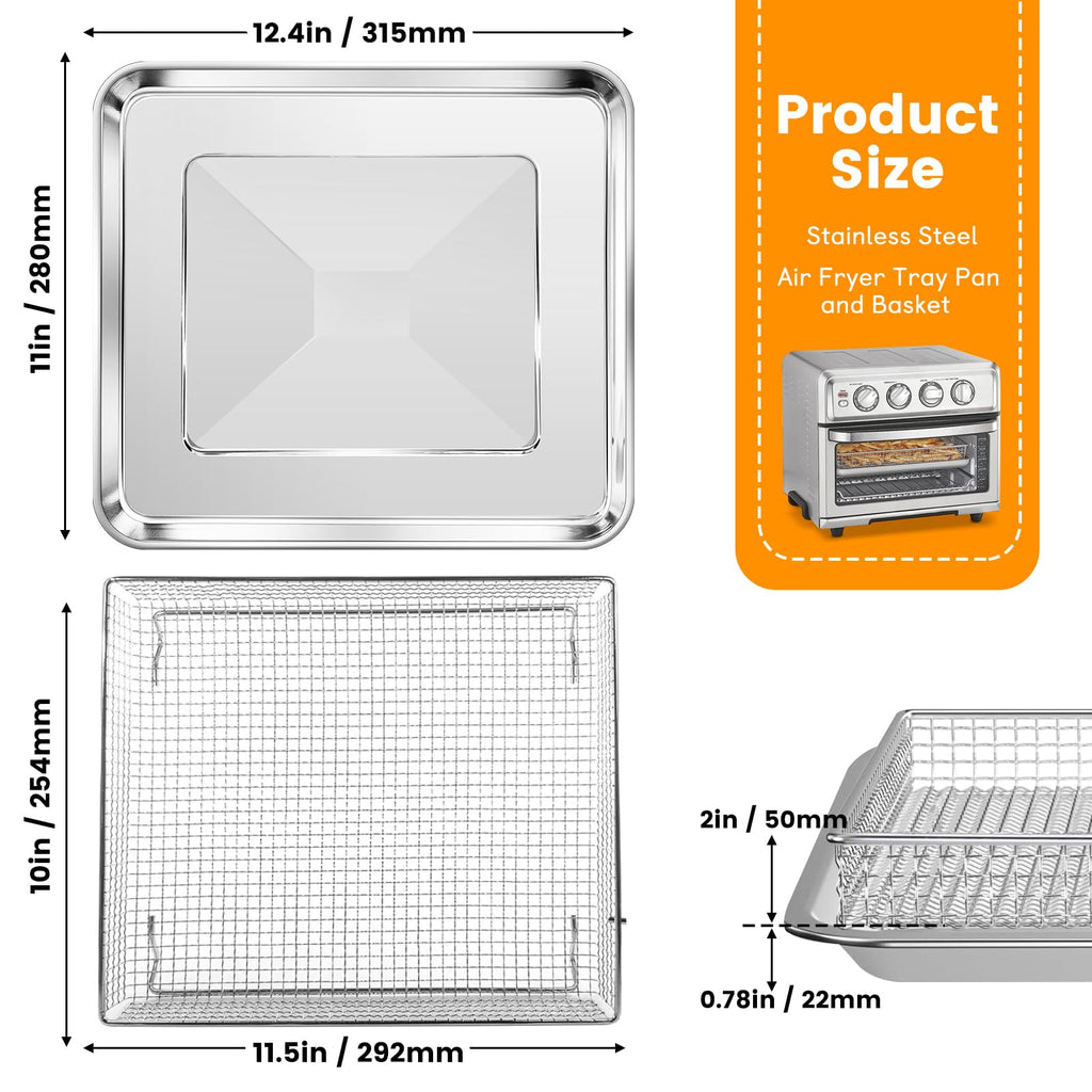 Air Fryer Basket Tray Replacement for Cuisinart TOA-60 TOA-65 TOA-70 Toaster Air Fryer Convection Oven, 12.4 * 11'' Mesh Air Fryer Steel Basket Wire Rack Accessories Parts, Dishwasher Safe