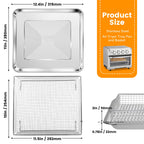 Air Fryer Basket Tray Replacement for Cuisinart TOA-60 TOA-65 TOA-70 Toaster Air Fryer Convection Oven, 12.4 * 11'' Mesh Air Fryer Steel Basket Wire Rack Accessories Parts, Dishwasher Safe