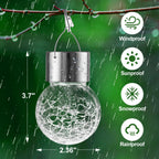 PARTPHONER 12 Pack Hanging Solar Lights Outdoor, Waterproof Solar Globe Lantern with Handle and Clip, Decorative Cracked Glass Ball Lights for Christmas Decor, Tree, Yard, Garden, Patio (Cold White)