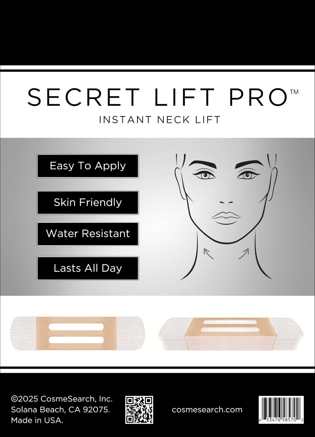 CosmeSearch, Inc. Secret Lift Pro - Instant Neck Lift Tapes and Bands Pre-Assembled Jaw Jowl Neck Tape Ultra Lifts