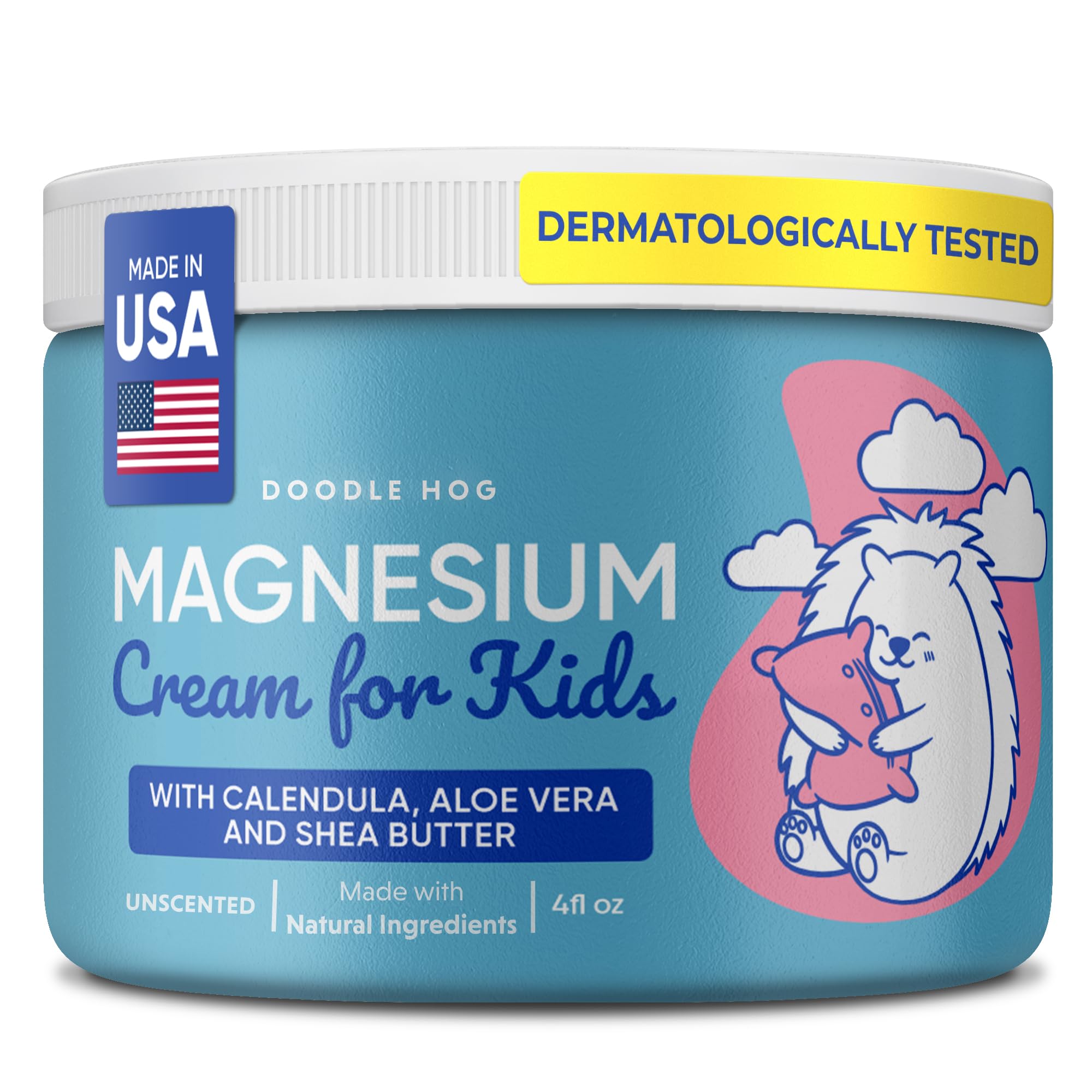 DOODLE HOG Magnesium Cream for Kids - Soothing Relief & Relaxation with Calendula, Aloe Vera, Shea Butter - Bedtime Magnesium Lotion for Kids Sleep - (4 oz, Unscented)