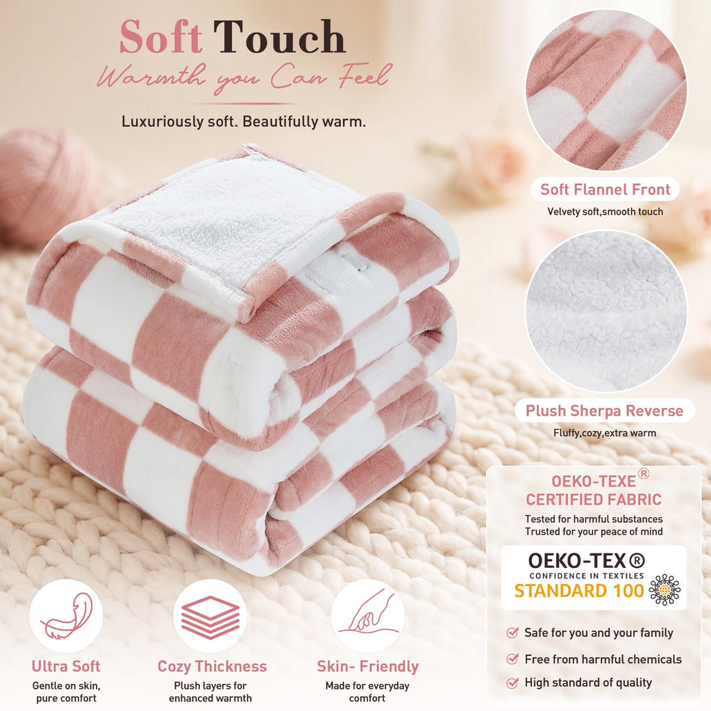 RAYVOICE Pink Heated Blanket Electric Throw 50"X60", Heating Blanket Throw