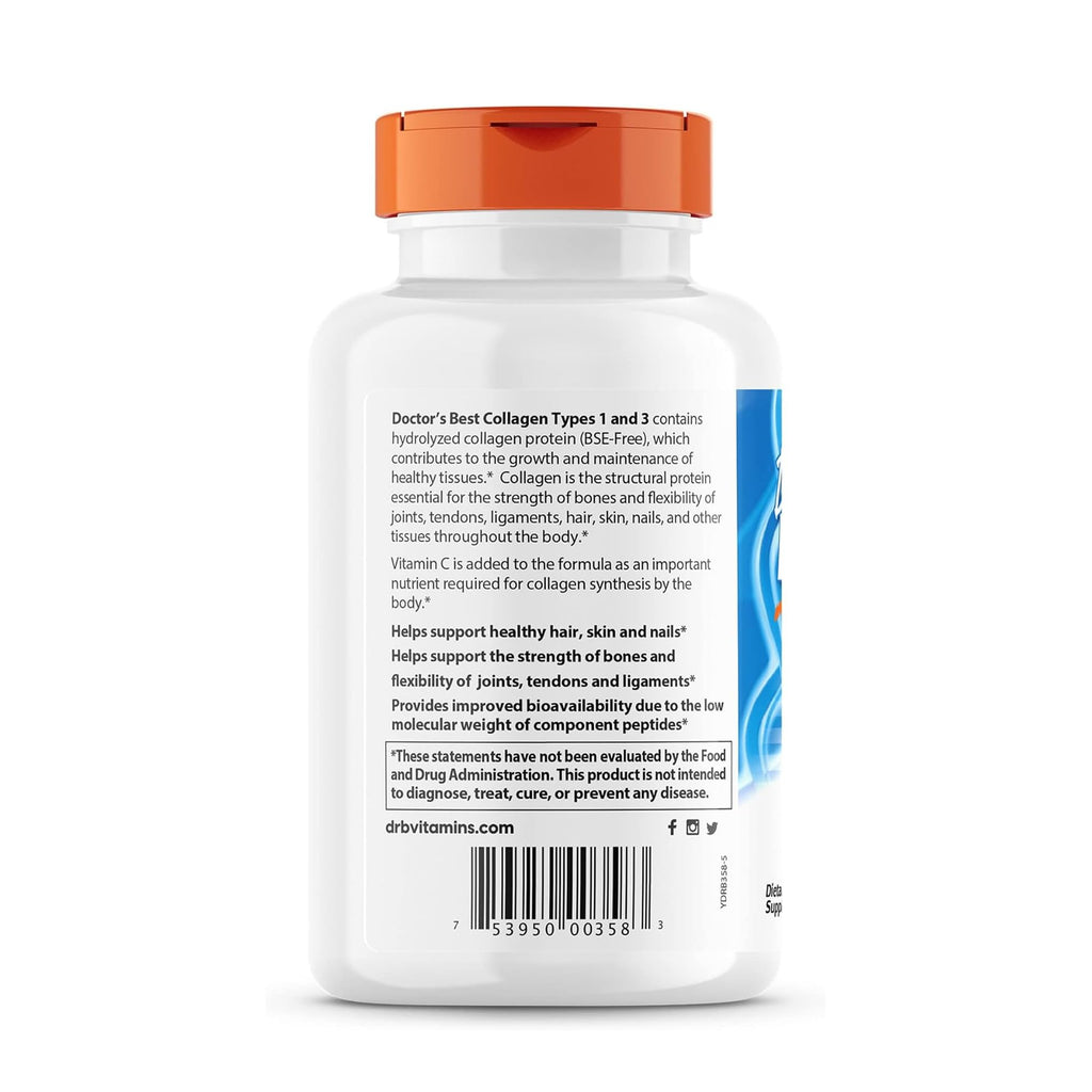 Doctors Best Collagen Types 1 and 3 & Vitamin C, Supports Hair, Skin, Nails, Bones, & Joints, Non-GMO, Gluten Free, Soy Free 540 Tablets