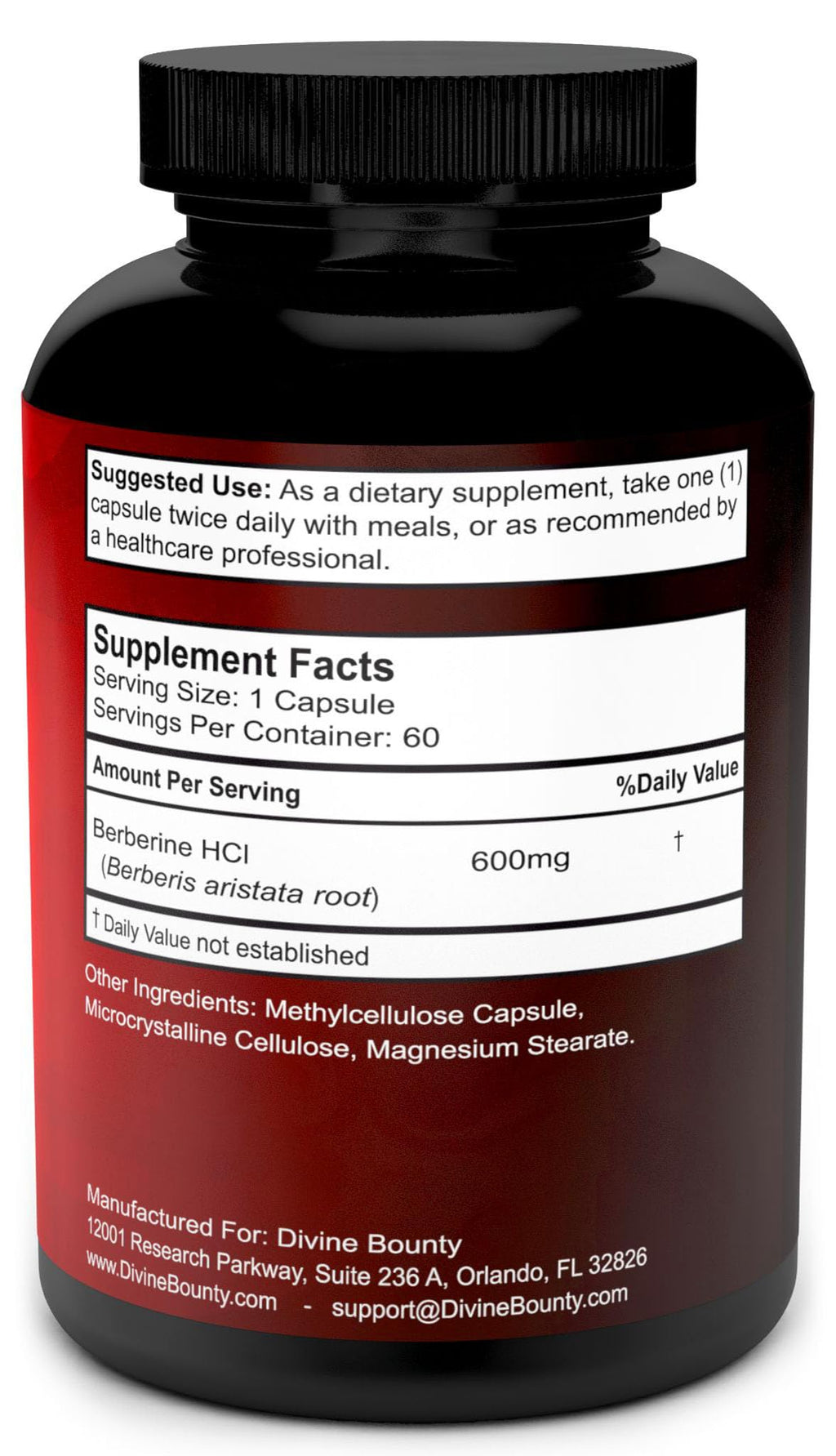 Divine Bounty Pure Berberine Complex - 600mg Per Capsule Berberine HCl Supplement - 60 Vegetarian Capsules