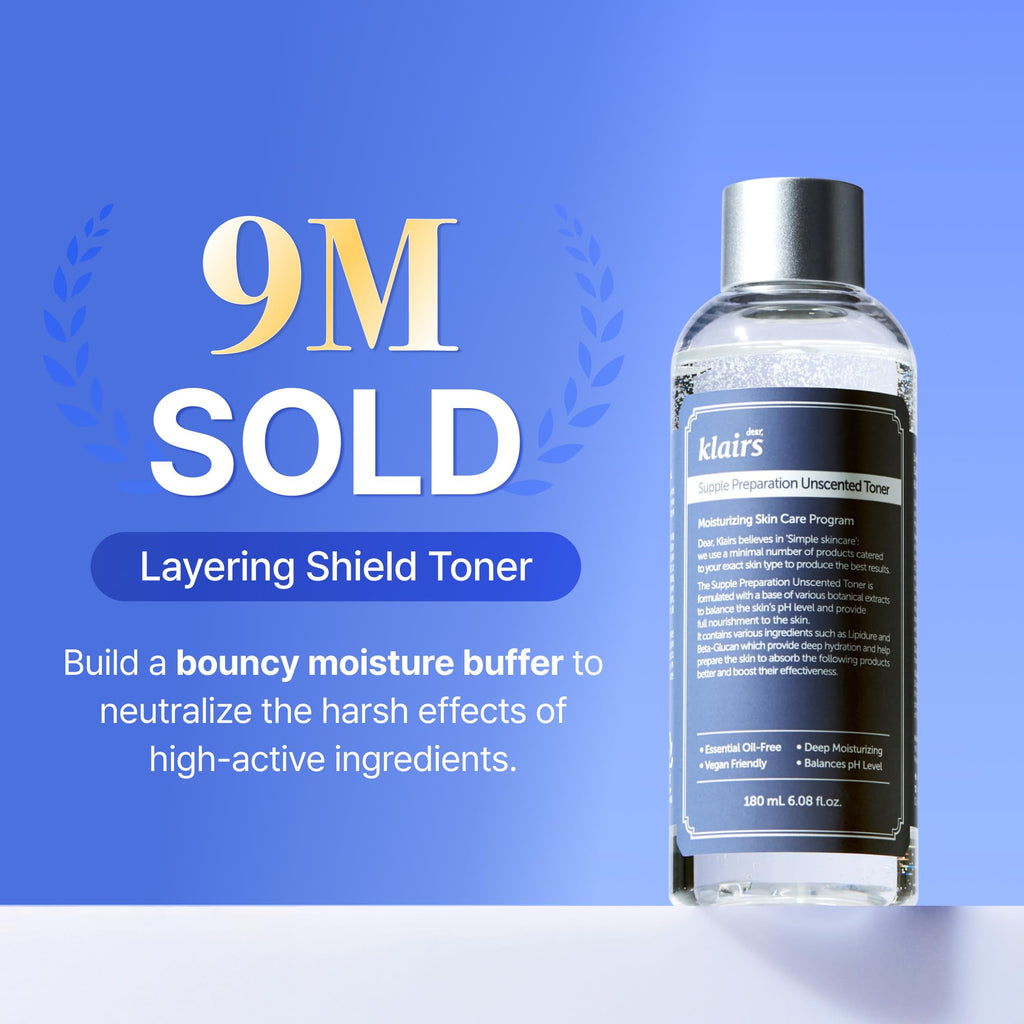 Dear Klairs Unscented Toner | Non-Irritation for Sensitive Skin, Instant Soothing, Skin Flooding & Layering, Hyaluronic Acid, Korean Skin Care, Vegan, Essential Oil Free, 6.08 fl oz