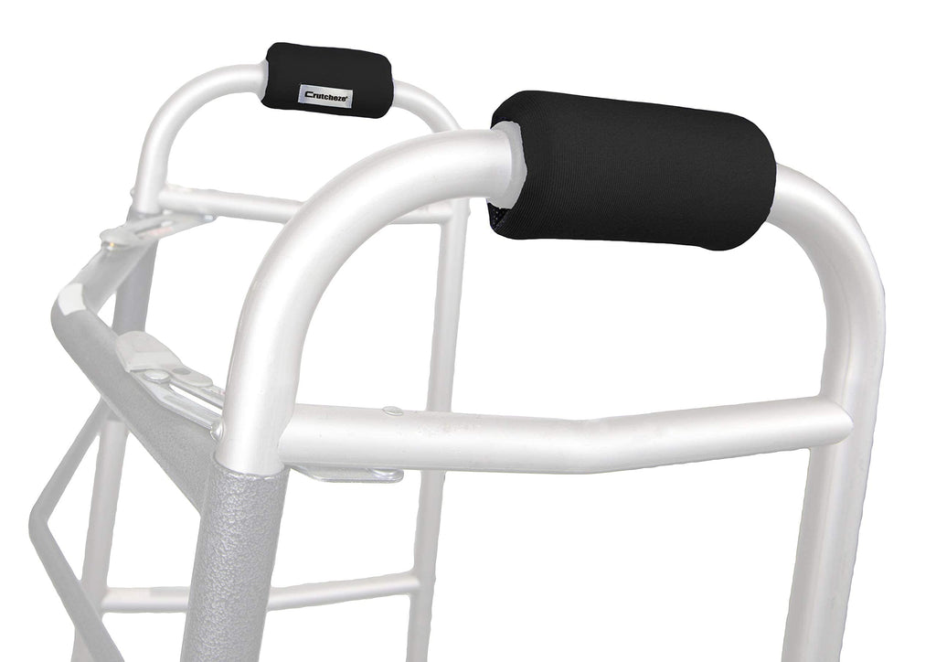 Crutcheze Walker Padded Hand Grip Covers Premium USA Designed Moisture Wicking, Comfort, Fashion, Washable - Standard Walker Handle Cushion - Mobility Aid Accessories (Black)