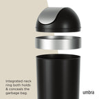Umbra Venti Kitchen Trash Can, Swing Top Lid, 16 Gallon, Black/Nickel