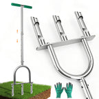 Lawn Aerator Tool, Stainless Steel Manual Core Aerator with 3 Hollow Tines