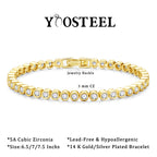Yoosteel 14K-Gold-Plated Bezel Tennis Bracelet for Women,6.5 In CZ Bracelet
