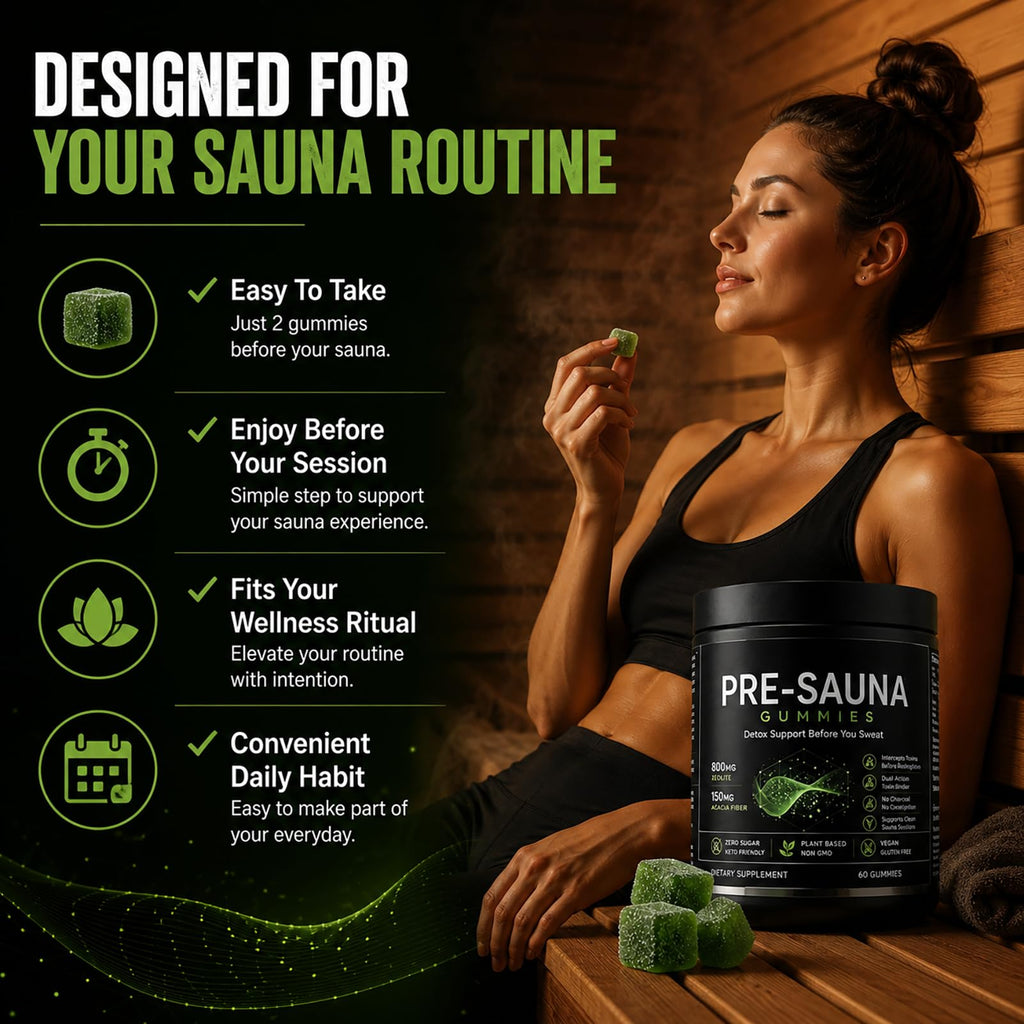 Tfnovg Pre-Sauna Gummies, Clinoptilolite Zeolite + Acacia Fiber Gummies, Sweat Optimization, Digestive Cleanse & Post Sauna Recovery – Vegan Chewable Supplement - 60 Count (2, 60 Gummies)