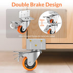 Caster Wheels,3 Inch L-Shaped Casters Set of 4 Heavy Duty,4-Pack Industrial Casters with Brake Polyurethane Wheels, Locking Caster Wheels for Furniture and Workbench