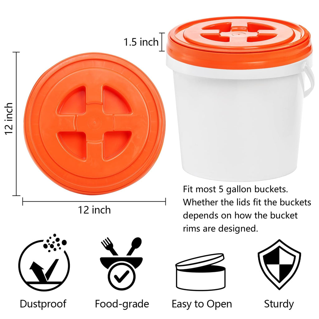 Hacaroa 3 Pieces 5 Gallon Bucket Lids, 12 Inch Plastic Screw Top Seal Lids, Leak-proof Reusable Bucket Twist Lid Caps for Pet Food, Grain, Paint Storage Buckets, 3 Colors