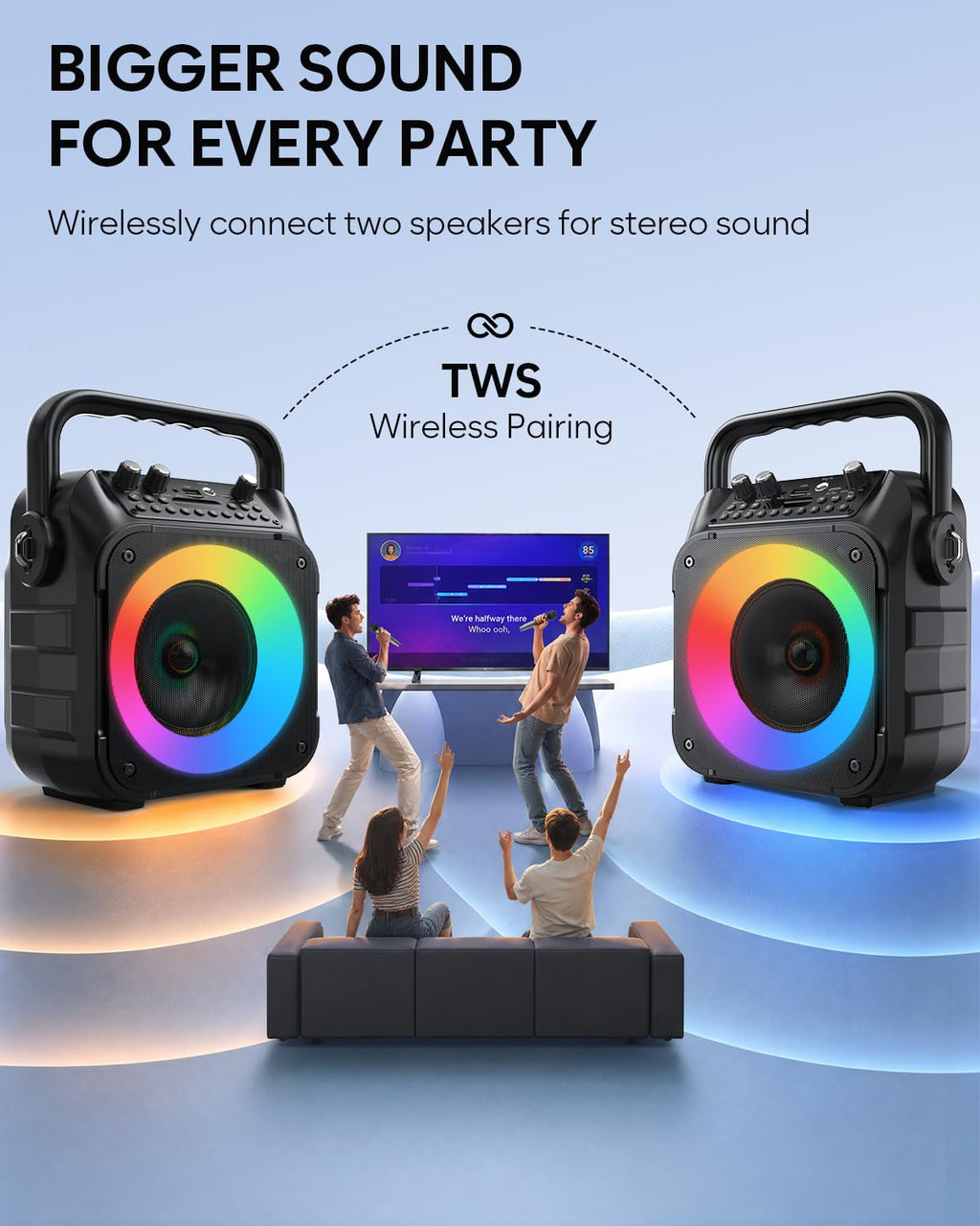CYY Karaoke Machine, Portable Bluetooth Speaker with 2 Wireless Microphones