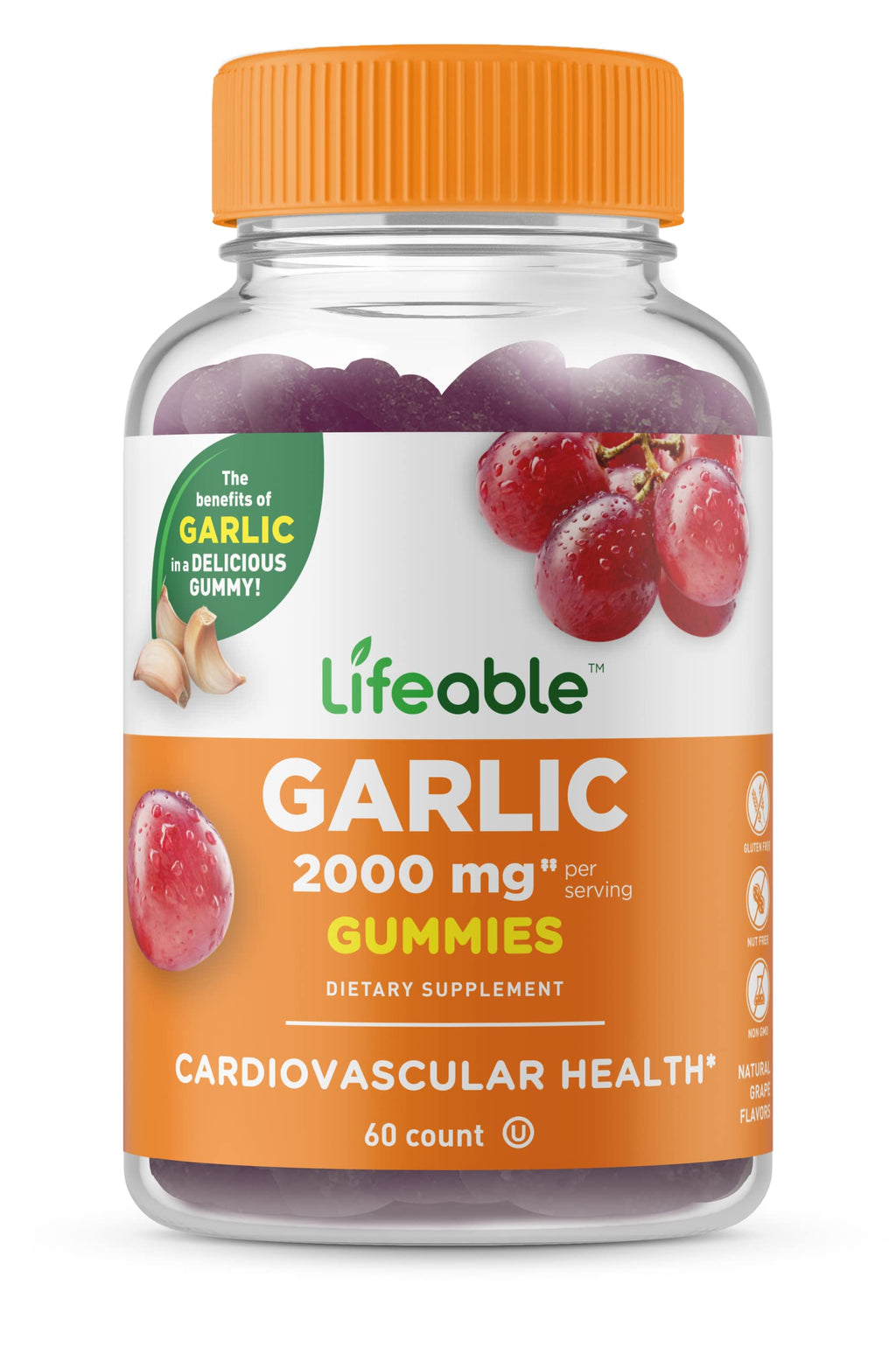 Lifeable Garlic Gummies - 2000 mg - Great Tasting Natural Flavor Gummy Vitamin Supplement - Gluten Free, Vegetarian, GMO Free Chewable - for Adults 90 Gummies