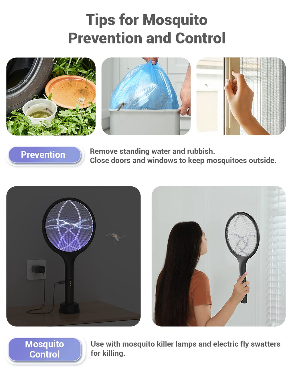 YISSVIC Electric Fly Swatter 4000V Bug Zapper Racket Dual Mode (1, Black)